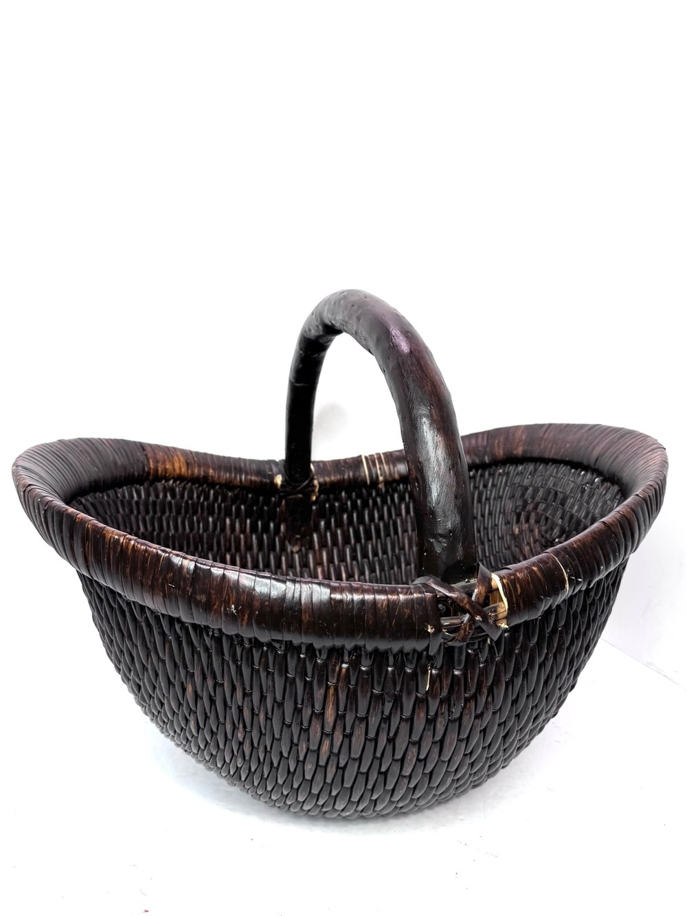 Vintage-Inspired Wicker Basket Brown Willow Large Handwoven One Handle
